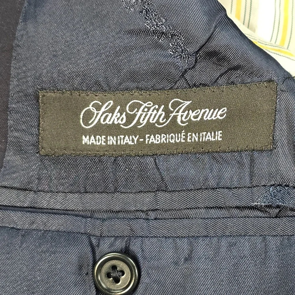Ermenegildo Zegna Saks Fifth Avenue Wool Silk Blazer 36R Italy Navy Slim Fit